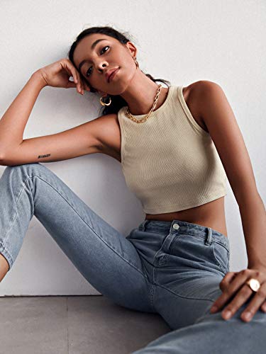 MakeMeChic Women's Solid Round Neck Crop Tank Top - Image 6