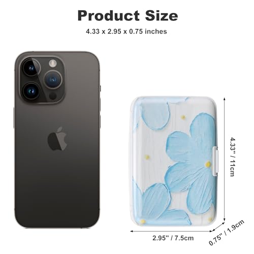 Image of ELFISH Mini RFID Aluminum Wallet Credit Cards Holder Business Card Case Metal ID Case for Men Women(Cerulean Flower)