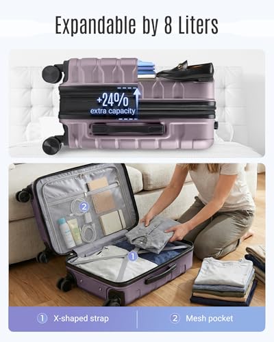 Image of LIGHT FLIGHT Carry On Luggage 22x14x9 Airline Approved, Expandable Carry On Suitcases with Wheels, Lightweight Luggage, Durable Hard Shell 20 Inch Rolling Suit Case for Men Women Travel,Rose Purple