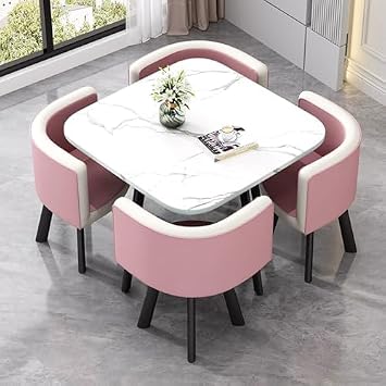 5-Piece Dining Set with Padded Seats & Backrests, Ideal for Business Coffee, Leisure, Office Reception, Home Living Room, Balcony, and Cafe,Pink