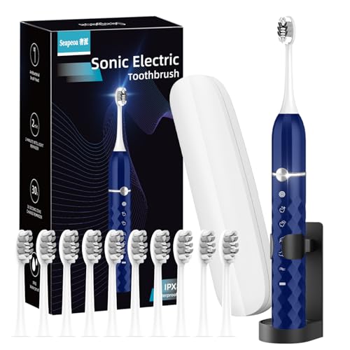 Seapeoa Electric Toothbrush Set, Equipped with 10 Brush Heads and Travel case, IPX8 Waterproof, 2-Minute Timer, 42000 high-Frequency Vibrations, 5 Modes, The First Choice for Gift Giving