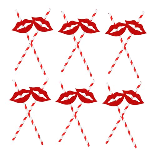 Pitillos decorativos de papel con diseño de labios rojos miniatura 1