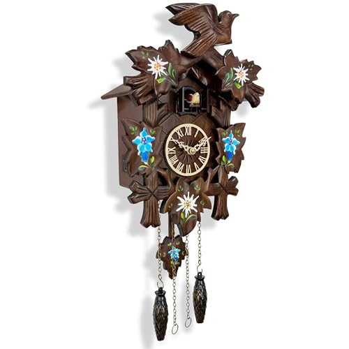KUKUWALD Vintage Edelweiss Cuckoo Clock Black Forest Style Quartz