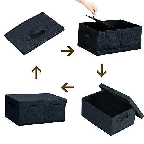 Hoonex Linen Foldable Storage Bins With Lids, 2 Pack, Storage Boxes With Carrying Handles And Study Heavy Cardboard, 16.5" L X 11.8" W X 7.5" H For Toy, Shoes, Books, Clothes, Nursery, Dark Grey #TOP5