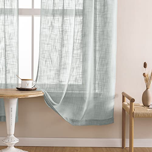 Shineland Grey Curtains 48 Inch Length For Bathroom Window 2 Panels,Semi Sheer Rod Pocket Faux Linen Small Curtains For Bedroom Kitchen,36X48 Inches Long,Light Gray #TOP5