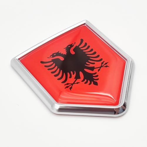 2 Calcomanías de la Bandera de Albania con Emblema de Escudo Cromado Overdecor para Coche