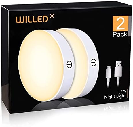 WILLED 3000K Dimmable Touch Lights, Battery Rechargeable Tap Lights, Magnet Stick on Closet Light, Portable LED Puck Night Lights for Cabinet, Wardrobe, Counter, Kitchen, Bedroom (2 Pack)