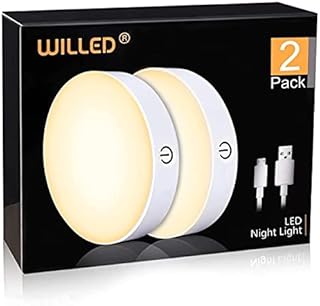 WILLED 3000K Dimmable Touch Lights, Battery Rechargeable Tap Lights, Magnet Stick on Closet Light, Portable LED Puck Night Lights for Cabinet, Wardrobe, Counter, Kitchen, Bedroom (2 Pack)