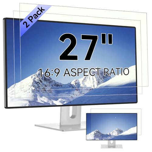 [2-Pack] 27 Inch Computer Blue Light Blocking Screen Protector for 16:9 Widescreen Monitor, Anti Glare Anti-UV Eye Protection Desktop PC LED Monitor Filter, Removable Anti-Scratch Screen Film 27in