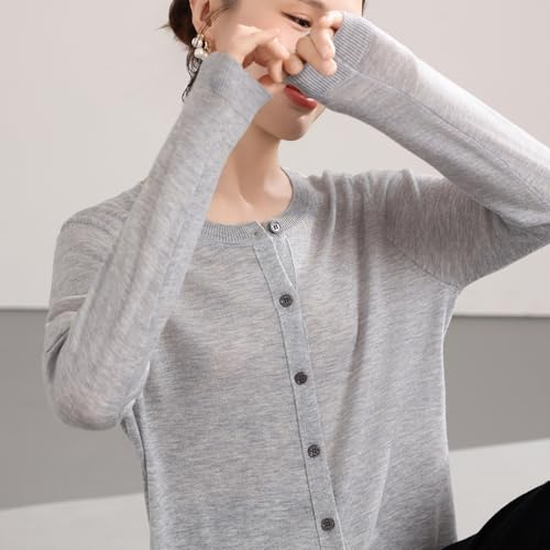 Image of Women's 100% Merino Wool Crew Neck Cardigan Sweater Top Long Sleeve Button Down 2025