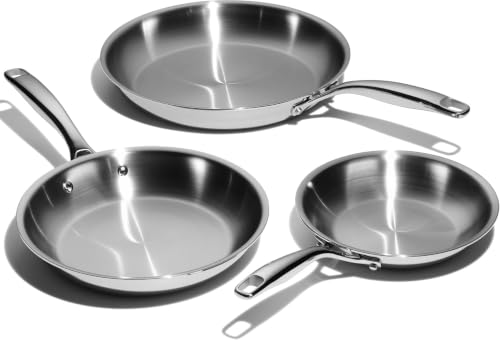 Image of LEGEND COOKWARE 3-Piece (8 inch,10 inch, & 12 inch) Stainless Frying Pan Set | 5 Ply Stainless Steel Clad | Induction Compatible, Oven Safe 800F - Non-Toxic, No Coatings - Even Heating, Won't Warp