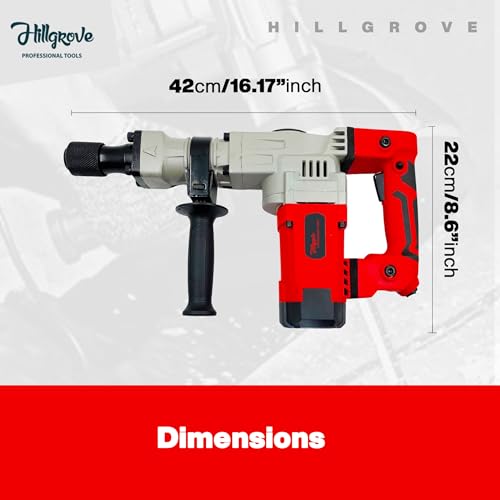 Image of Hillgrove HGCM1063M4 18MM Demolition Chisel+Hammer Concrete Breaker Drill Machine with 2 Bits for Breaking Concrete Wall /Hammer Drill (18 mm Chuck Size, 2200 W)