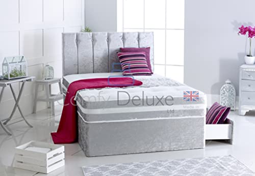 Crushed Velvet Divan Bed With Matching Mattress And Florence Headboard | Memory Sprung Mattress | Storage Drawers Available (White Crushed Velvet, 4.0FT Small Double 2 Drawer Same Side)