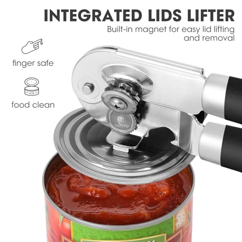 Manual Can Opener, UHIYEE Handheld Can Opener Heavy Duty with High Carbon Sharp Blade, Ease Can Open for Seniors with Comfort Grip Handles, Oversized Turn Knob, Black by UHIYEE - Image 5