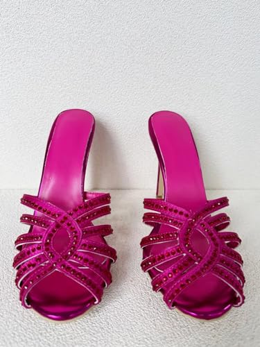 Frankie Hsu Ladies Girl Crystal Gems Strappy Stiletto High Heeled Sandals, Pink Rhinestone Designer Style, Big Large Size US4-14 Unisex Shoes For Women Men2