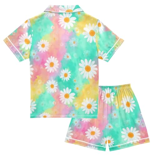 Watercolor Tie Dye Daisies Floral Pajamas Set Soft Pjs Sets 2 Piece Short Sleeve Sleepwear Casual Loungewear2