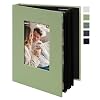 Small 4×6 Photo Album 24 Pockets Linen Cover with Front Window Portable Mini Picture Book for Travel Wedding Memories Organizer Light Green