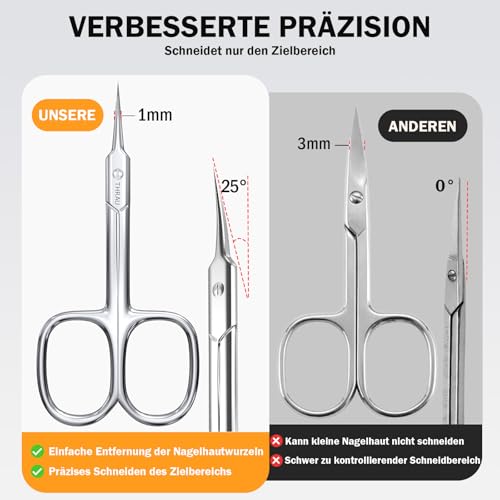 THRAU Präzise Nagelhautschere mit Extra Feiner Gebogener Spitze – Edelstahl Hautschere für Maniküre Pediküre, Scharfe Nagelhautschneider Pflege Werkzeug