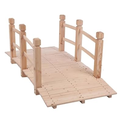 Generic 5ft Wooden Arch Bridge for Courtyard Outdoor Anti Corrosive Wood Landscape Bridge Beige Color