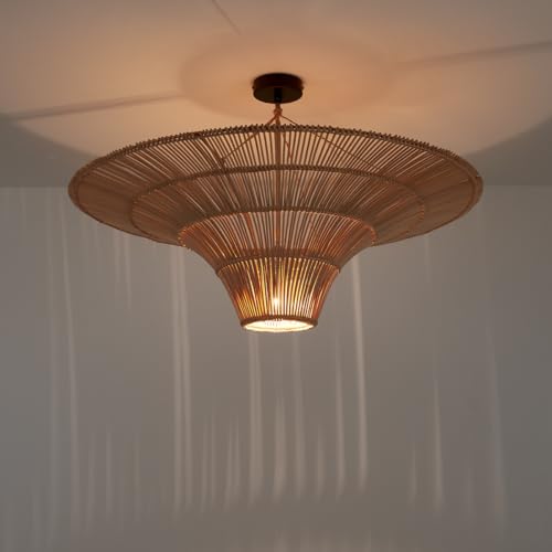 Image of Bamboo Hanging Light for Balcony | Ratten Lamp Shade for Living Room | Cane Indoor Outdoor Light | Ceiling Hanging Light for Decoration | Style Umberella` (Small Dia 14 inch)