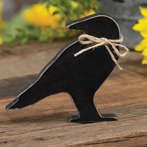 Wooden crow sitter wjute bow 5 x 425 inches black crow primitive  urban country home decor