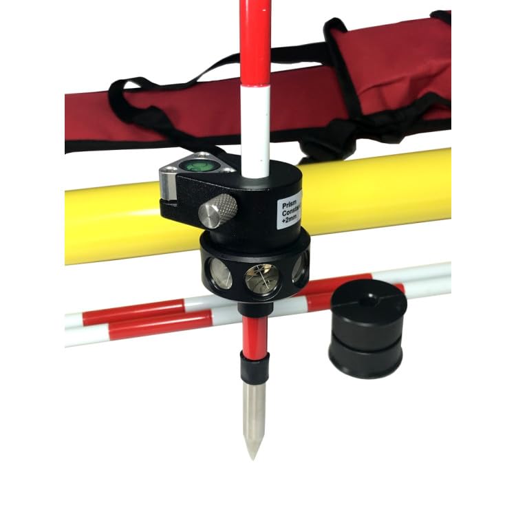 Miniprisma de medición 360°, Allround Prisma MPS360T desplazable con 4 varillas de 30 cm + adaptador de libélula de 2 mm para estación total