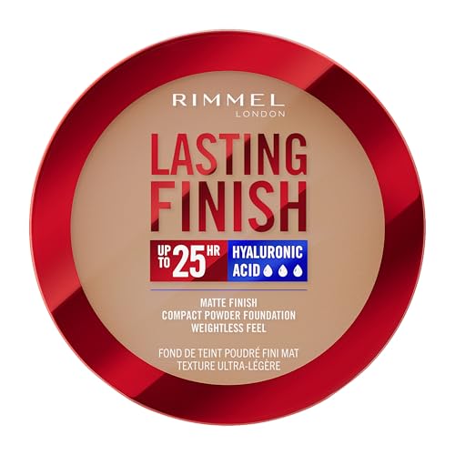 Rimmel Lasting Finish 25 HR Compact Foundation 010 Latte, Matte Buildable Coverage, Powder-to-Cream, Anti-Pollution Shields