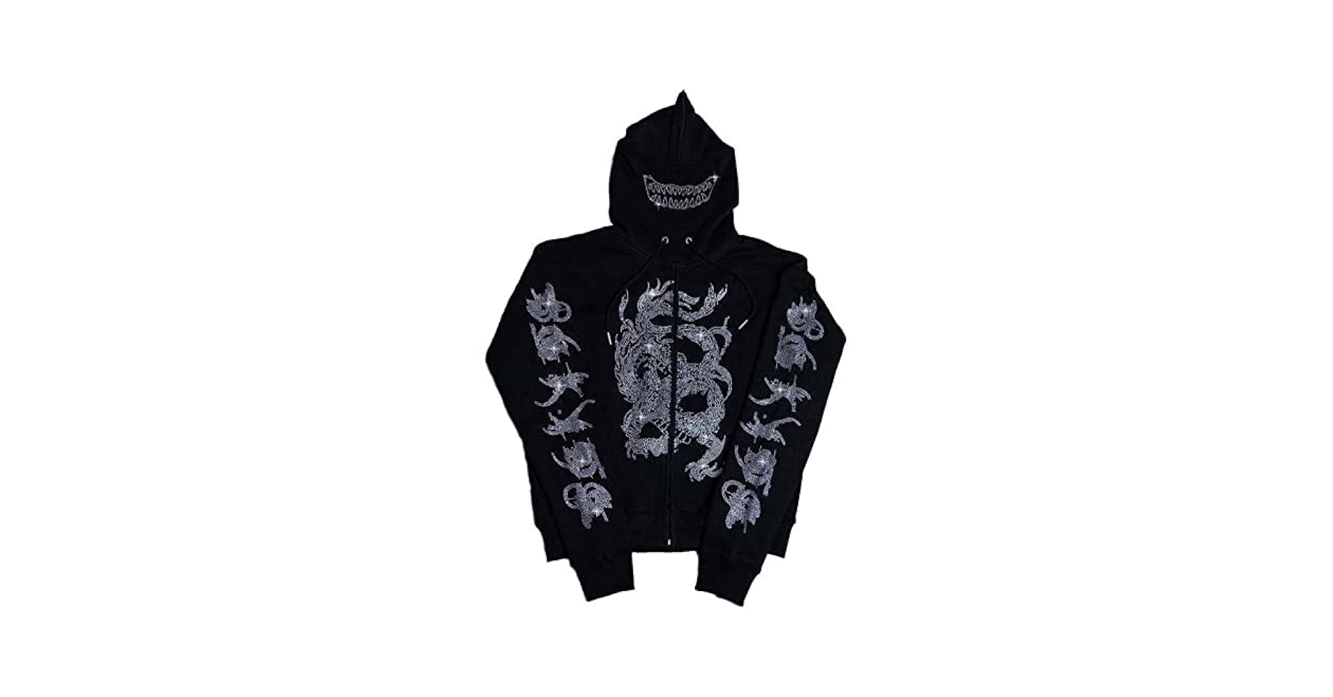 Y2K Dragon Rhinestone Hoodie for Men Women Street Hipster
