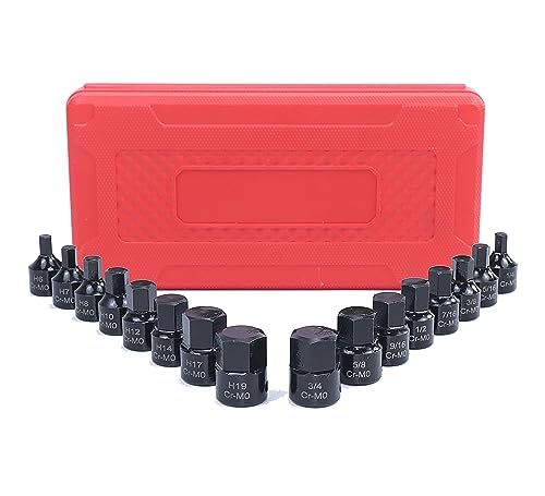 Image of 16PCS 3 /8-Inch Low Impact Hex Drive Set,Impact Hex Bit socket set,SAE /Metric, 1 /4 Inch - 3 /4 Inch, 6mm - 19mm, Cr-Mo Steel