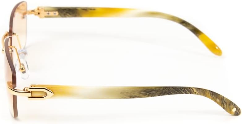 Street Knitted Luxury Gold Frame Rimless Orange Peach Gradient Tint Men's Frameless Designer Retro 90's Rectangular Lens Sun Glasses Hip Hop Summer Beach Shades Square Buffs Sunglasses For Men Women - Image 4