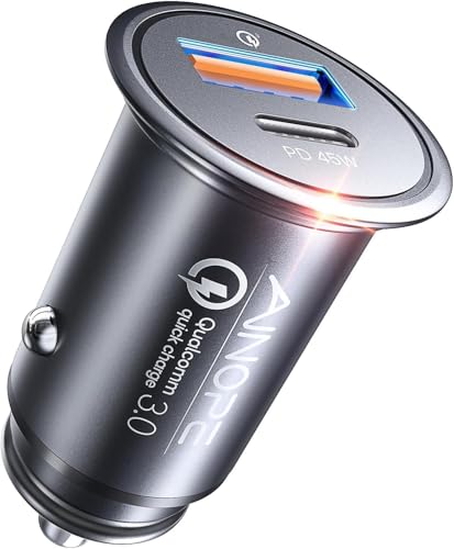 AINOPE 67.5W Super Mini Car Charger USB C Fast Charging,All Metal Cigarette Lighter Adapter PD&QC Type C Car Charger Adapter Outlet for iPhone 17 16 Pro Max 15...