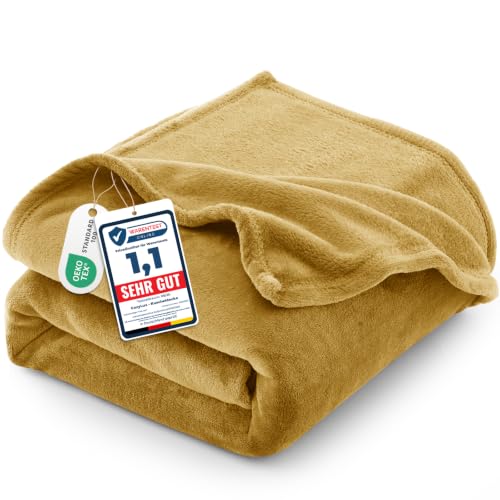 CozyLux Kuscheldecke Flauschig Decke 230x270 cm Gelb – Ansicht 1