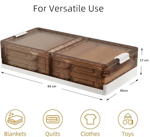 Amazon Brand – Umi 1 Pc Stackable Under Bed Storage Containers Organizer with Wheels Rolling Under Bed Storage Box Folding Plastic Storage Box Lid Clothes Shoe Blankets Toys Bedding Books - 83x40x17cm 3 41tlRJXMEAL