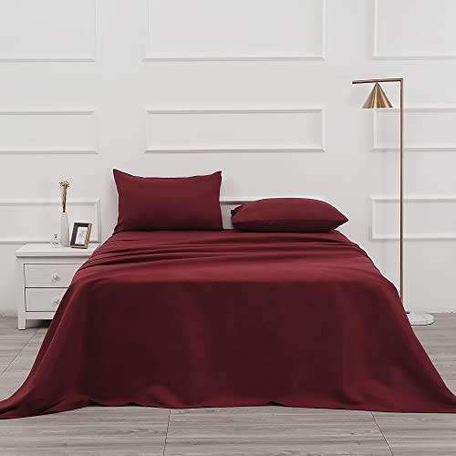 Image of 4 Piece Bed Sheet Set - 1 Flat Sheet,1 Fitted Sheet and 2 Pillow Cases,Brushed Microfiber Luxury Bedding with Deep Pockets (Full,Burgundy)