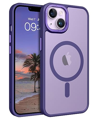 Image of BENTOBEN Thermoplastic Polyurethane Magnetic for Iphone 13 Case Iphone 14 Case [with Magsafe] Translucent Matte Phone Case Iphone 13 /14 Slim Women Men Girl Cover for Iphone 13 /14,dark Purple