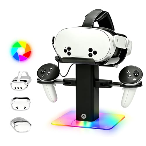 SOTY RGB Vertical Charging & Storage Stand for Meta Quest 3S – Holder for Quest 3S, Quest 3 & Quest 2 Headsets & Controllers, RGB Light Display, Meta VR Accessories