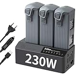 Trois modes d'entrée 230 W Charge rapide : prend en charge 1 à 3 piles et télécommande en même temps. Temps de charge : mode de charge rapide, 3 batteries environ 70 minutes; mode de charge complète, 2 batteries environ 55 minutes, 3 batteries environ 70 minutes; AC, DC et PD. Chargement pratique, que ce soit à la maison, dans votre voiture ou en déplacement