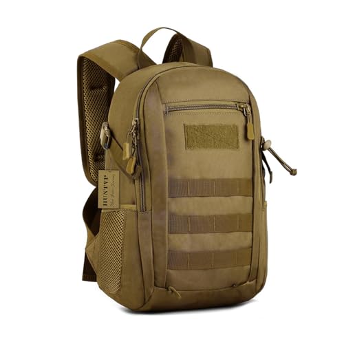 HUNTVP Sac à Dos Petit Cartable Tactique Militaire Molle Sac à Dos de Lycée Sac de Cours Sac de Multifonction pour Chasse Randonnée Camping Voyage Cyclisme Trekking Scalade 12L Marron