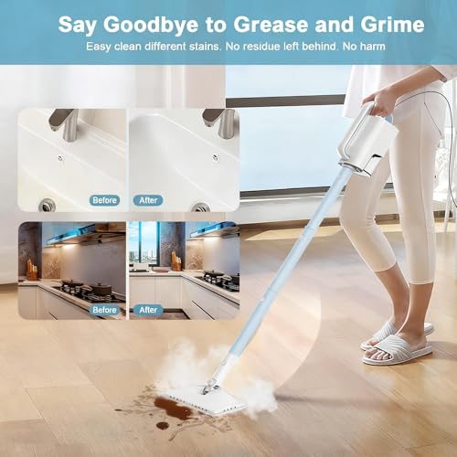 Image of 7-in-1 Steam Mop, 1200W Rotated Steam Cleaner for Home, 2 Modes, 400ML Removable Tank, 23FT Power Cord, 2 Pads, Multi-Surface Steamer for Hard Floor, Laminate Floor, Tiles Cleaning (Ocean Blue)