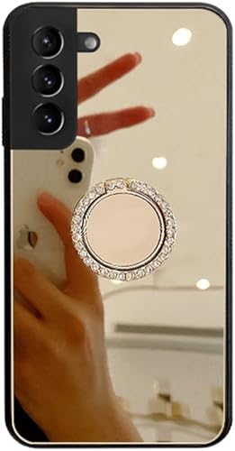 Miniatura 10 de Funda de espejo compatible con Samsung Galaxy S23 Ultra, carcasa rígida de policarbonato TPU con soporte de anillo de diamante, agarre de dedo,