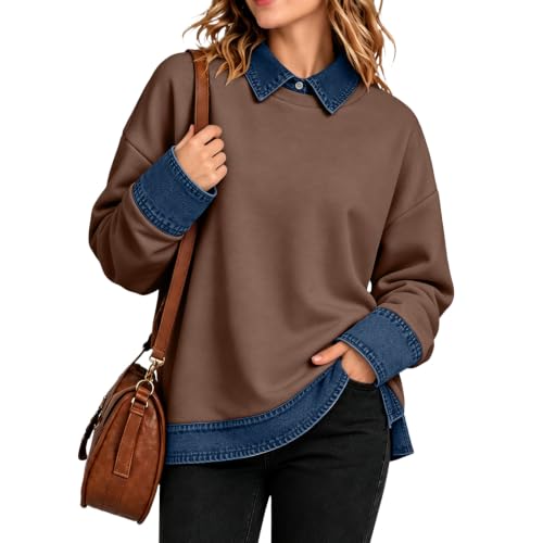 Womens Long Sleeve Tops for Fall Denim Basic Fit Side Slit Workout Top - image 7