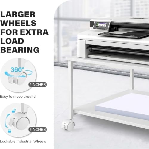 Image of EMERIT Printer Stand,19.5''x19.5''x12.8'' 2 Tier Large Printer Laser Table Heavy Duty Rolling Printer Cart with Wheels for Home Office -100 LBS Each Tier