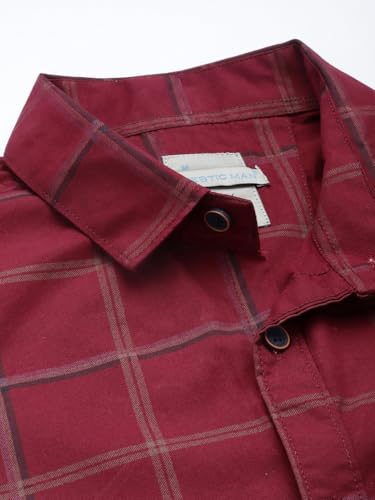 Image of Majestic Man Men Comfort Slim Fit Checked Pure Cotton Half Sleeve Casual Shirt