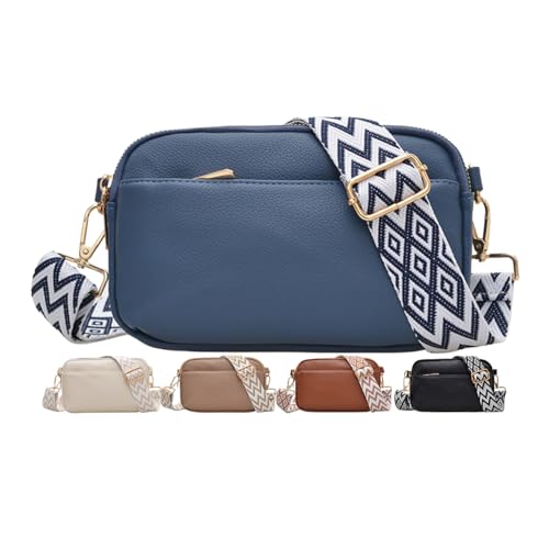 Bolsas transversais para mulheres, bolsas de ombro de couro vegano, bolsas femininas com alça larga ajustável, Azul, Simplicidade urbana