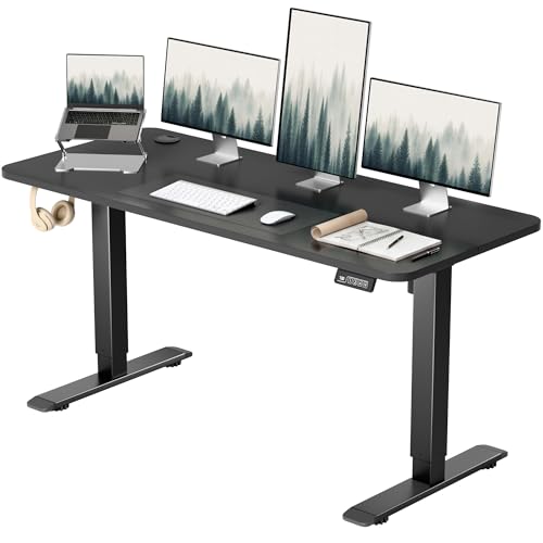 Furmax 55 x 24 Inches Electric Height Adjustable Standing Desk Large Sit Stand Up Desk Home Office Computer Desk Memory Preset with T-Shaped Metal Bracket, Black
