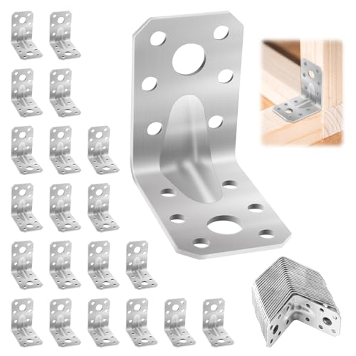 Equerre Fixation Metal, 20 Pièces Equerres D'assemblage Renforcée 50 x 50 x 35 x 1.8 mm, Équerre Angle 90 Degrés Inox, Equerres de Coin Perforée, Connecteur Charge...