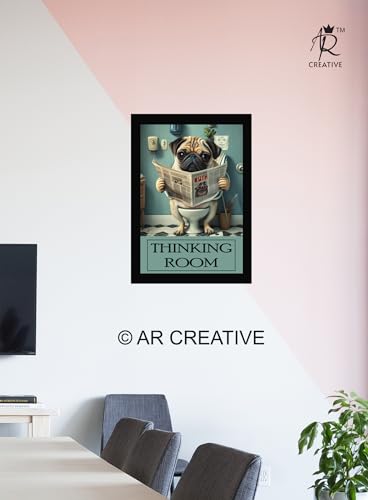 Image of Funny Bathroom Wall Decor Frame | Thinking Room Quote Wall Art Framed Poster for Washroom Decoration | Humorous Toilet Wall Hanging for Bathroom, Hotel, Cafe & Home Decor | A4 Size (13.6 x 10.2 Inch)
