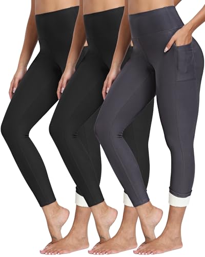 NORMOV Fleece Lined Leggings with Pockets for Women,High Waisted Winter