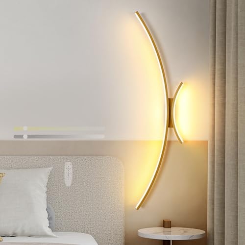 Aplique de pared LED regulable dorado de 60cm con mando a distancia para dormitorio moderno