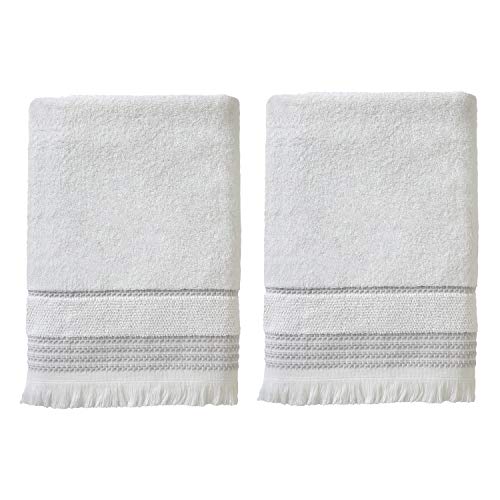 SKL Home Casual Fringe Bath Towel Set, 2pc, Premium 100% Cotton, White